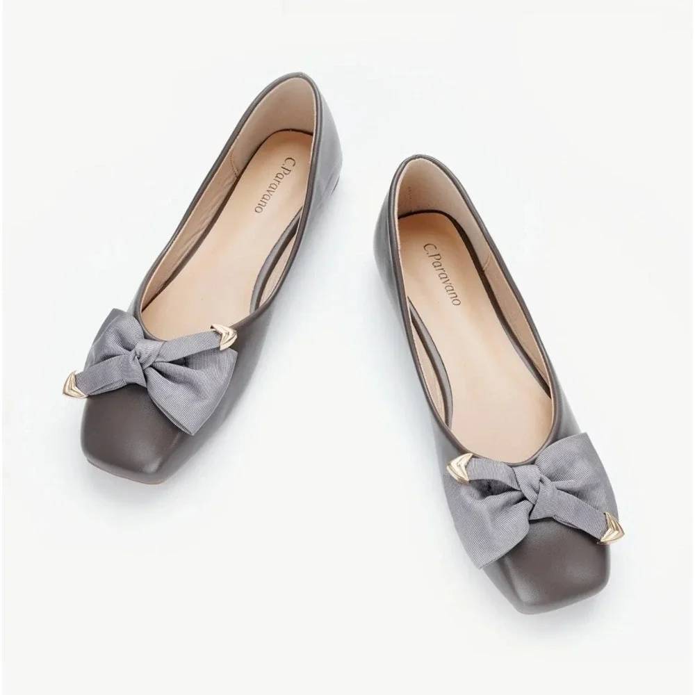 C.Paravano Metallic Bow Ballerina Ballet Flats Grey Bow Womens 42 11 New