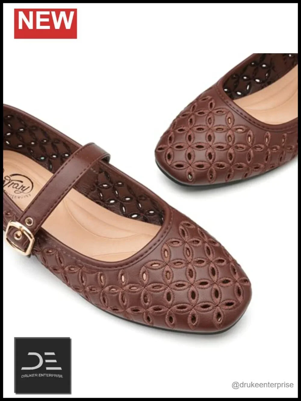 Breathable Cutout Mary Jane Flats with Memory Foam - Ankle Strap Dressy