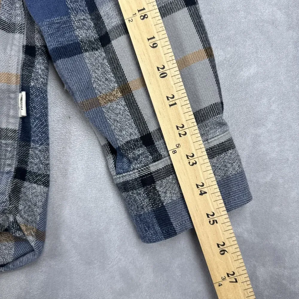 The North Face Men's L Plaid Flannel Shirt Blue Gray Tan Long Sleeve Button Up