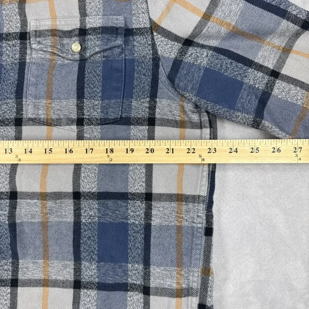 The North Face Men's L Plaid Flannel Shirt Blue Gray Tan Long Sleeve Button Up