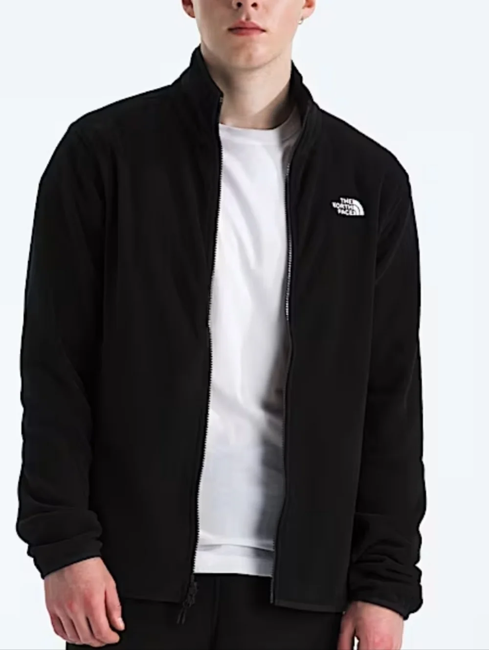 The North Face Black Full-Zip Fleece Jacket with White Logo Mens LARGE
