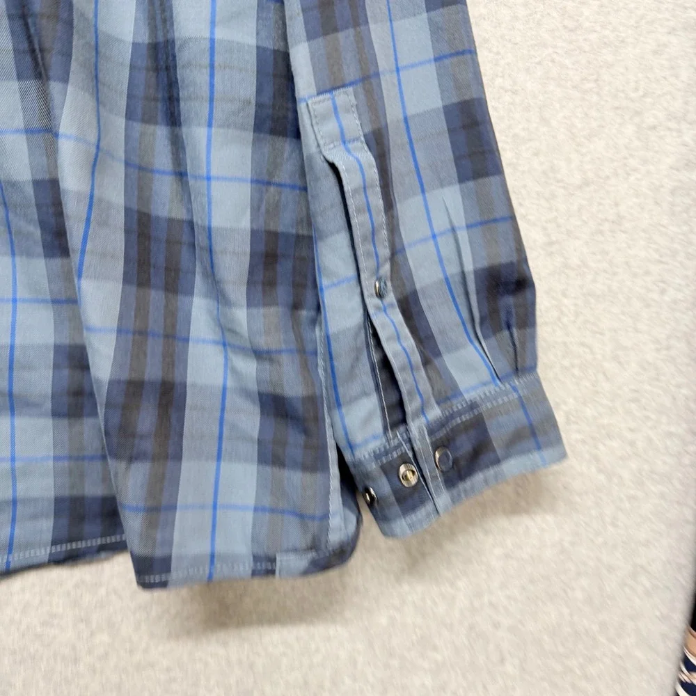 The North‎ Face Shirt Mens XL Blue Plaid A36Q Snap Front Long Sleeve Hiking Top