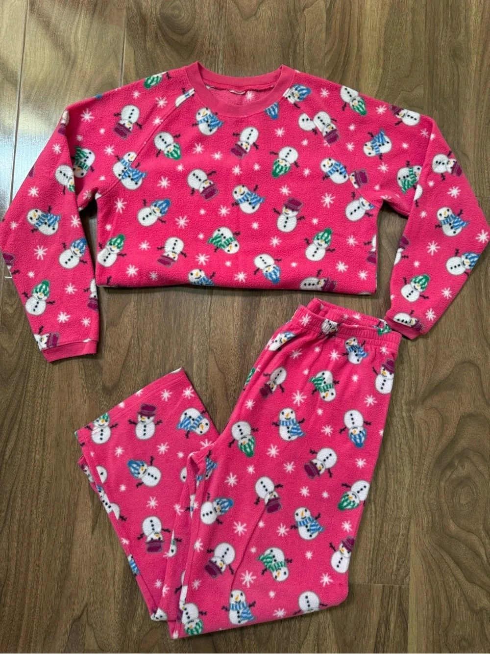 Very Warm The Children's Place Hot Pink Snowman Fleece Pajama Set