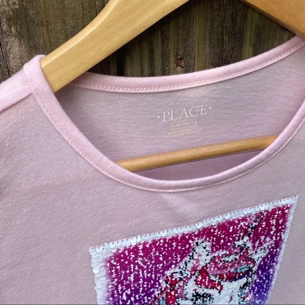 Pink Unicorn Double Sided Sequin Tee Sz L 10/12