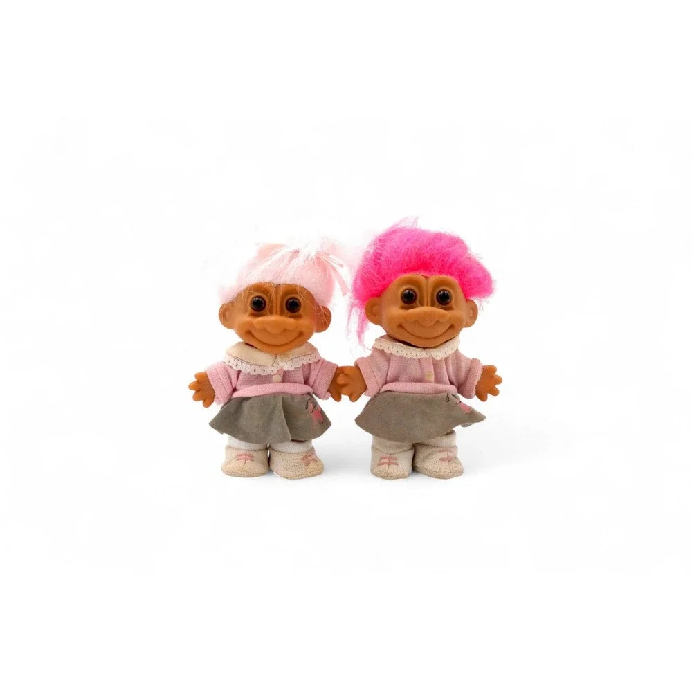 Vintage Russ Troll Dolls Poodle Skirt Pair 90s Girl Set‎ Collectible Trolls