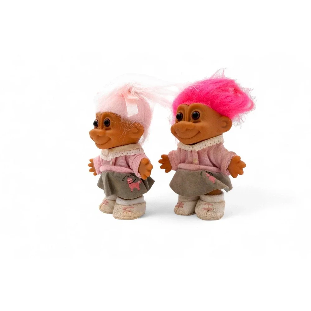 Vintage Russ Troll Dolls Poodle Skirt Pair 90s Girl Set‎ Collectible Trolls