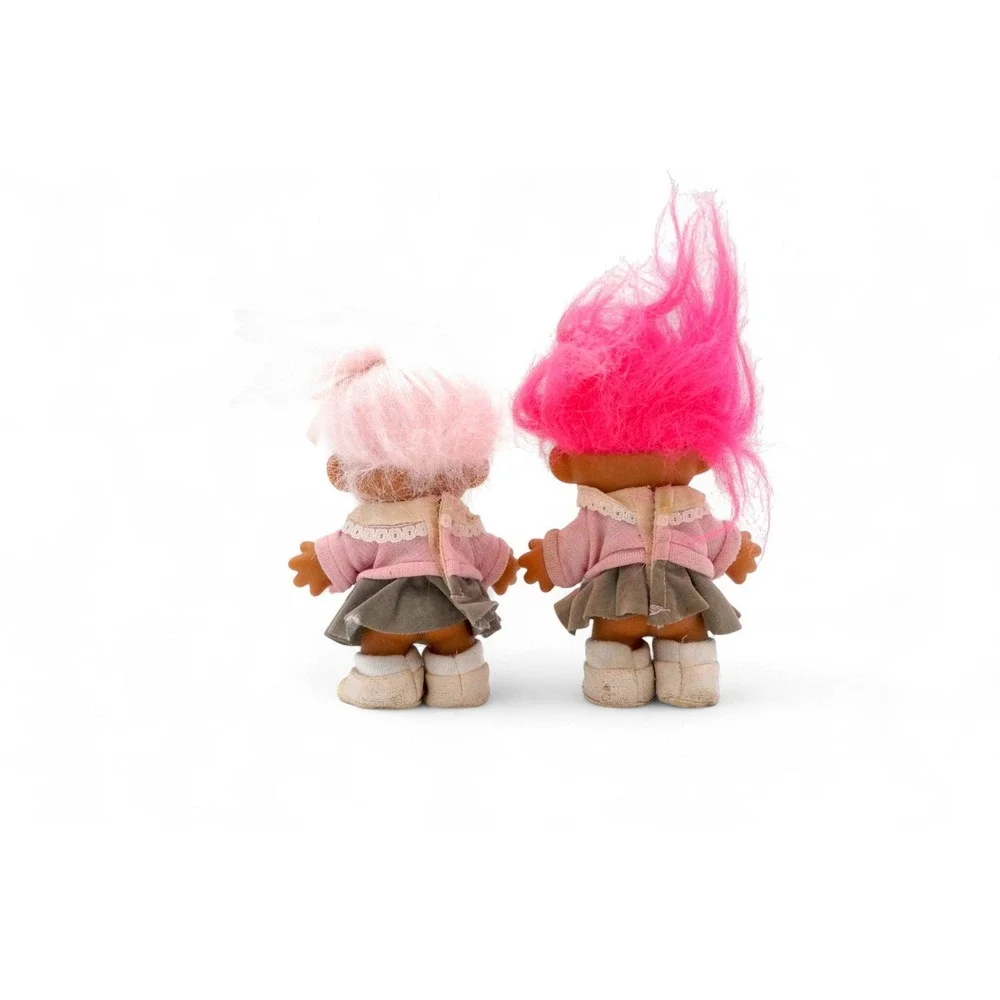 Vintage Russ Troll Dolls Poodle Skirt Pair 90s Girl Set‎ Collectible Trolls