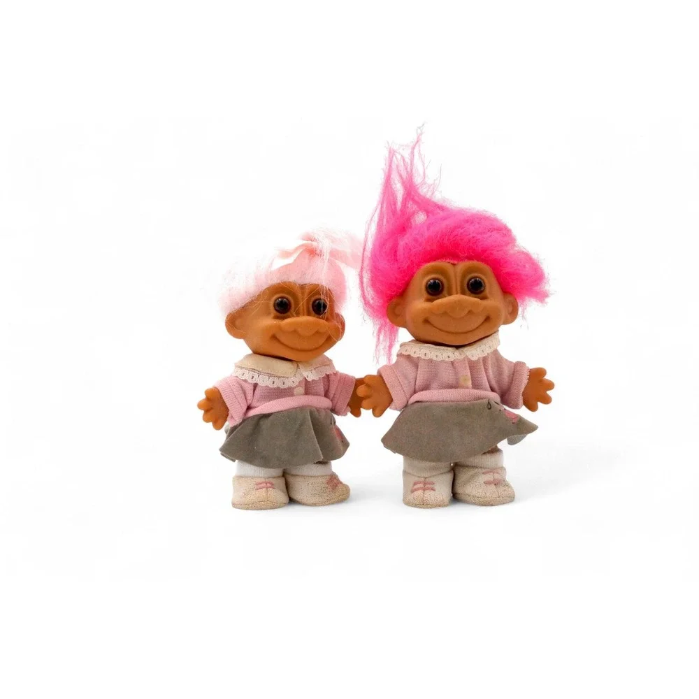 Vintage Russ Troll Dolls Poodle Skirt Pair 90s Girl Set‎ Collectible Trolls