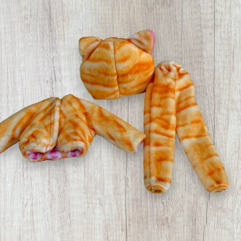 Barbie Plush Orange Tabby Cat Pajama Costume Outfit Hat Top Pants Y2K Doll Set