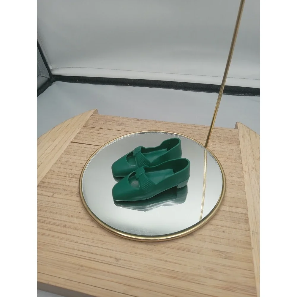 Vintage Ideal Crissy Family Dolls Original Hunter‎ Green Bow Flat Shoes
