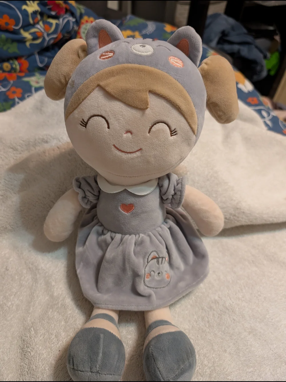 Gloveleya Glush Gray Bunny Dress Doll - Soft Comfort Toy