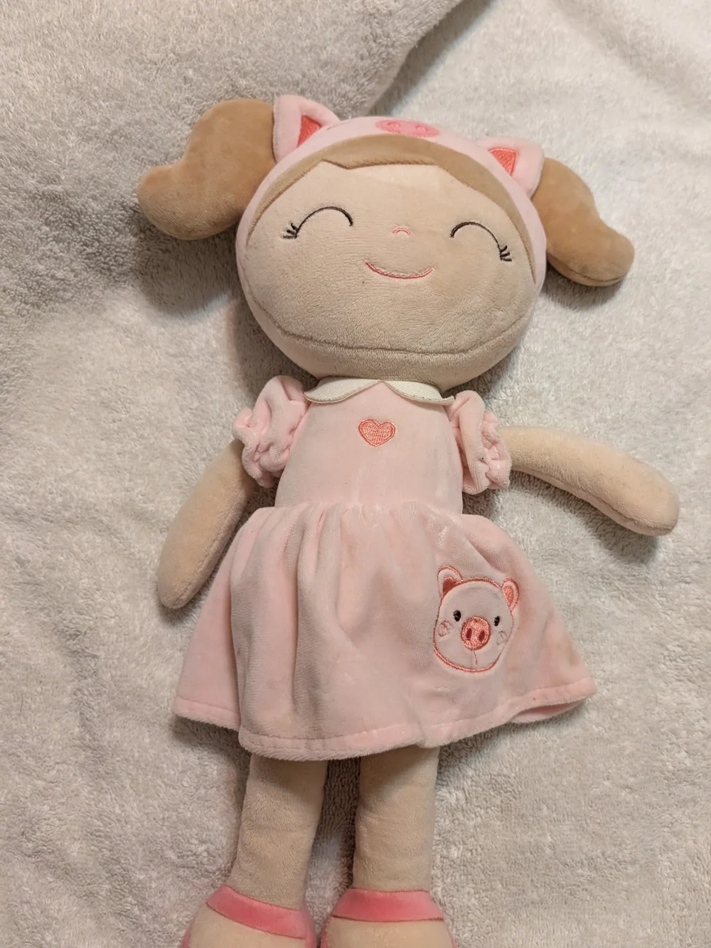 Gloveleya Plush Pink Pig Dress Doll - Soft Pink Beige