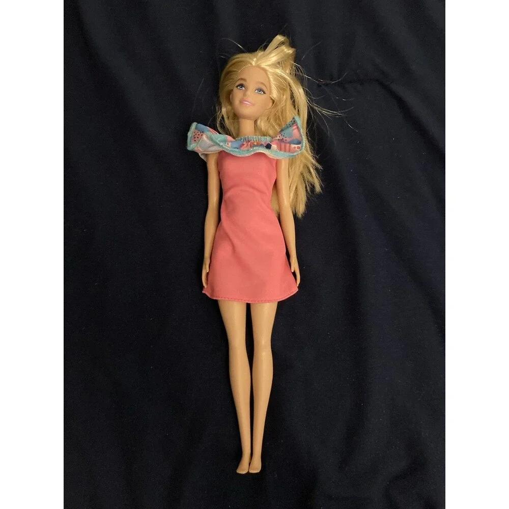 Barbie doll | Pink Dress, No Shoes | White Skin Color | Blonde Hair