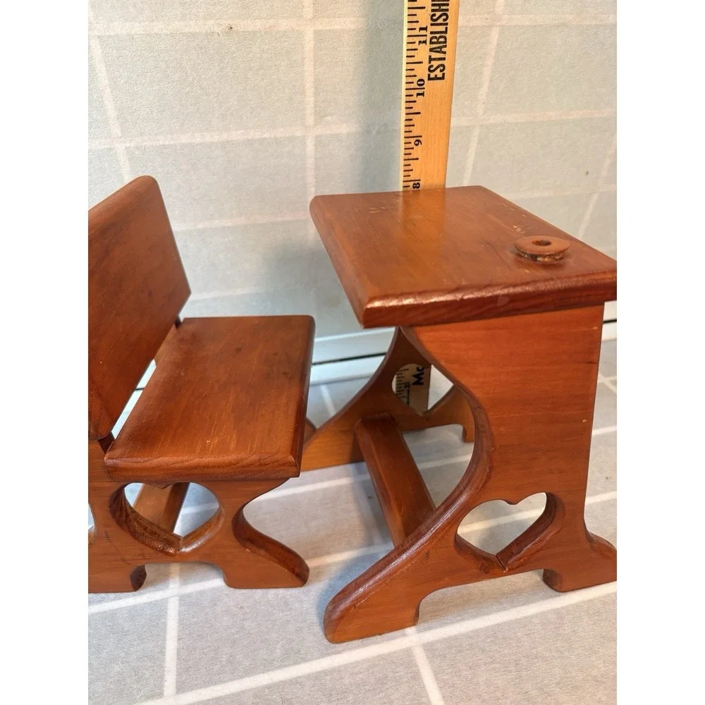 American Girl Doll/Babydoll Primitive School Desk Wooden Heart Cut Outs Handmade