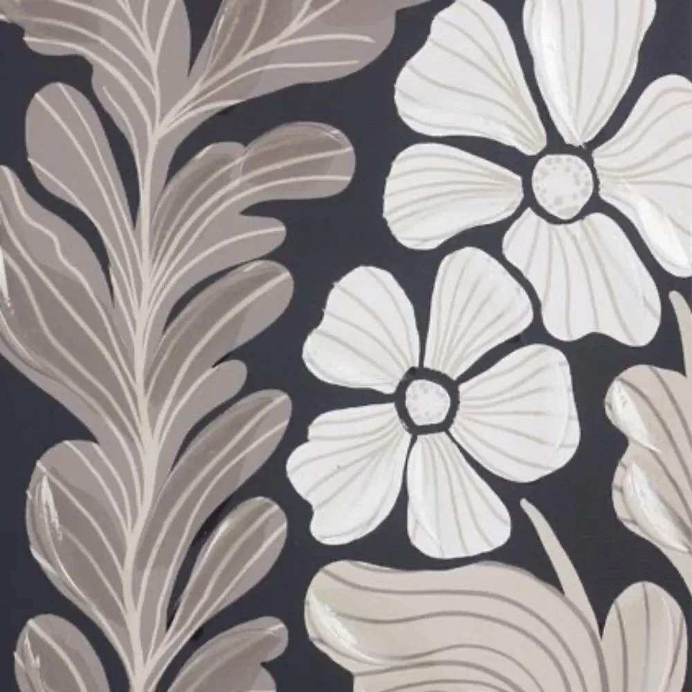 Canvas Wrapped Black Floral Wall Art with Acrylic Hand Painted Texture Modern