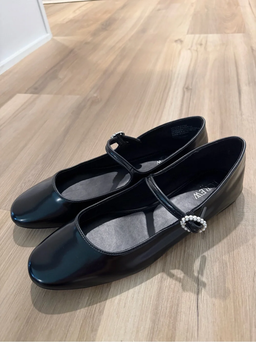 J.Crew Factory Pearl Buckle Mary Jane Flats – Black | NWOB |