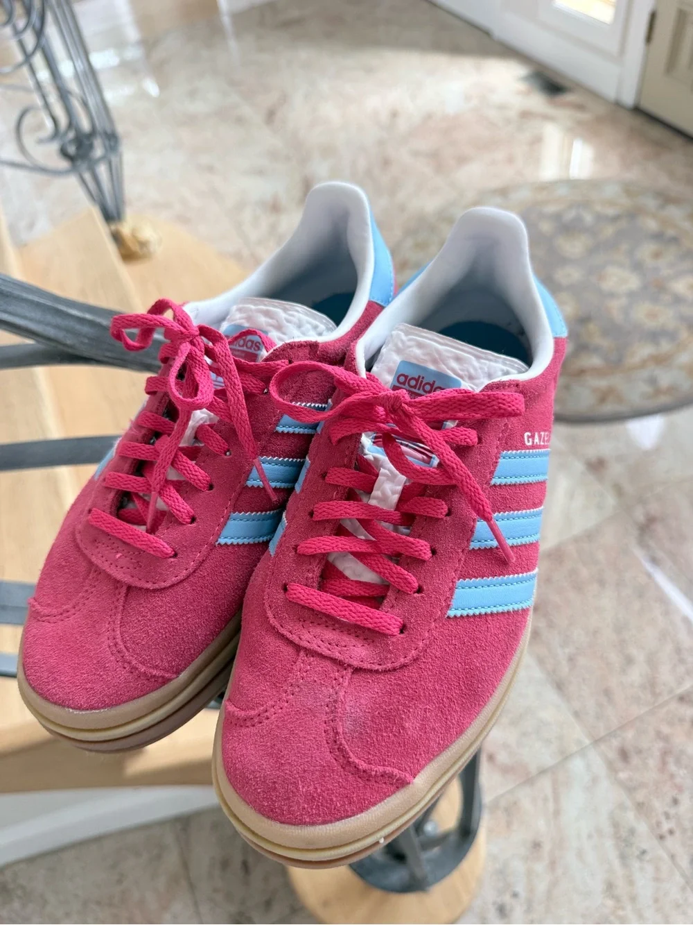 adidas Gazelle Pink with Light Blue Stripes