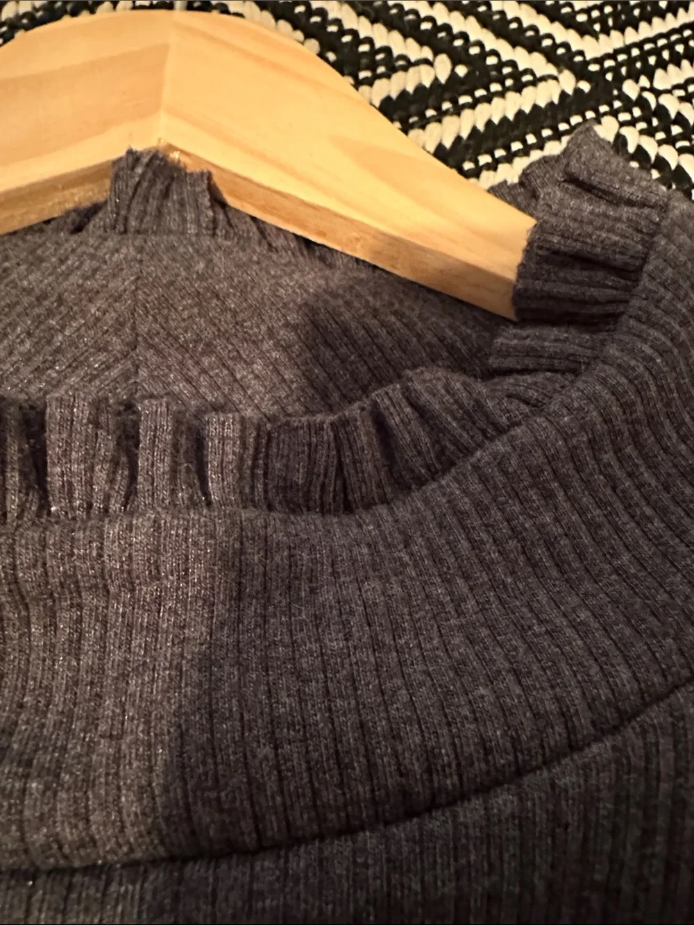 J. Crew Charcoal Ruffle Mock Neck Long Sleeve Top