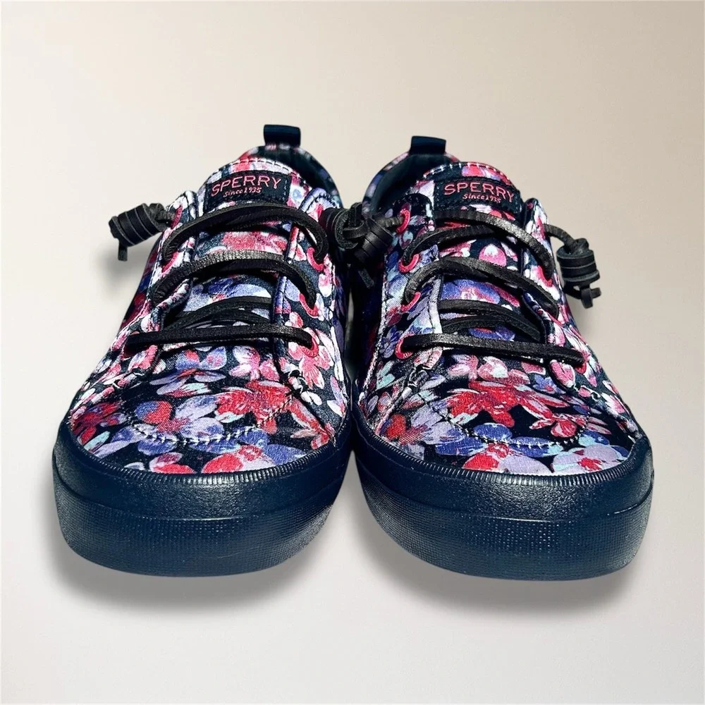 Sperry Crest Vibe 9.5 Floral Canvas Sneakers Pink Blue‎ Lace Up Casual STS87000