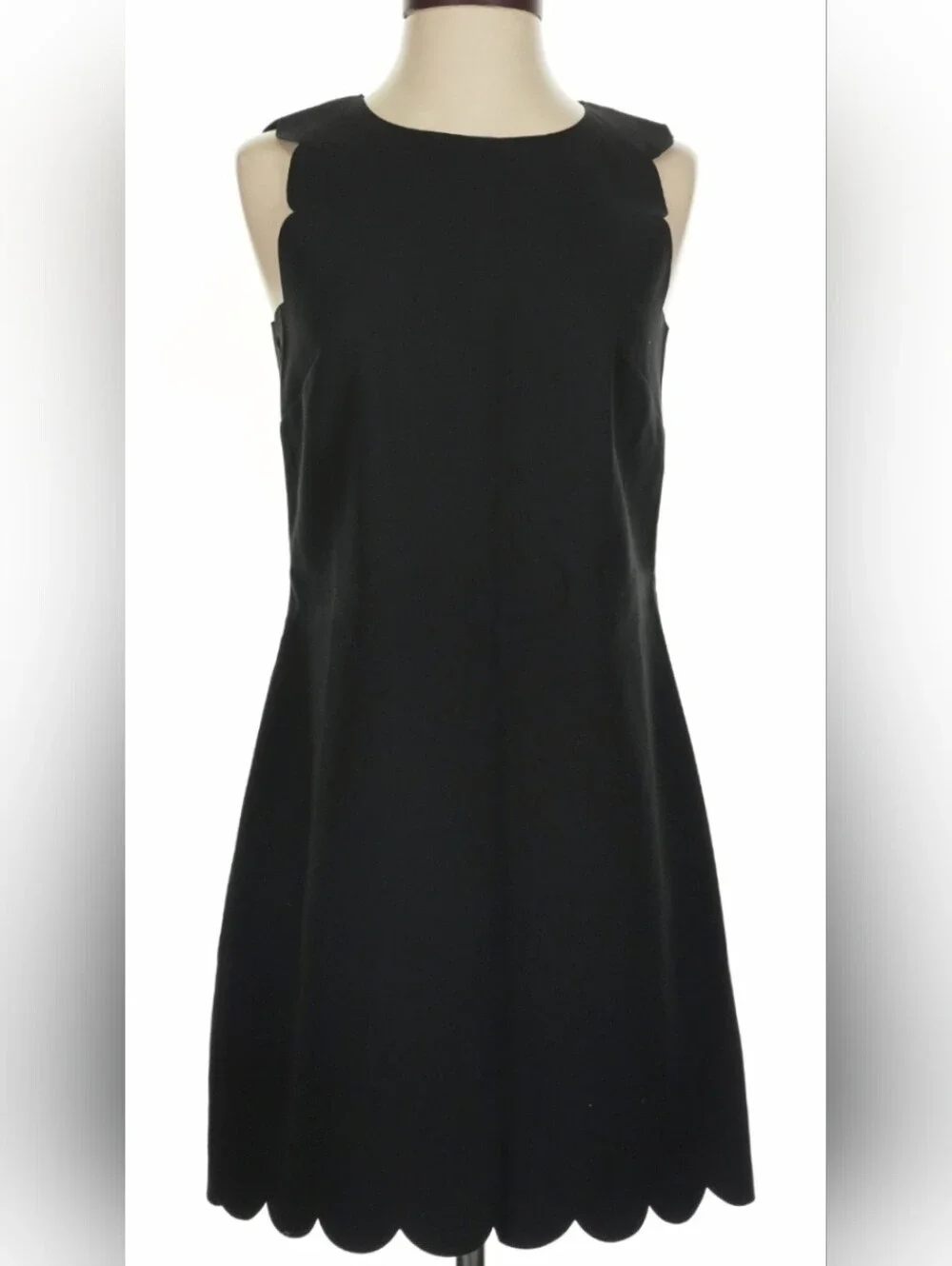 J.Crew Black Scalloped Shift Dress Sleeveless LBD‎ Career Size 6 NWOT