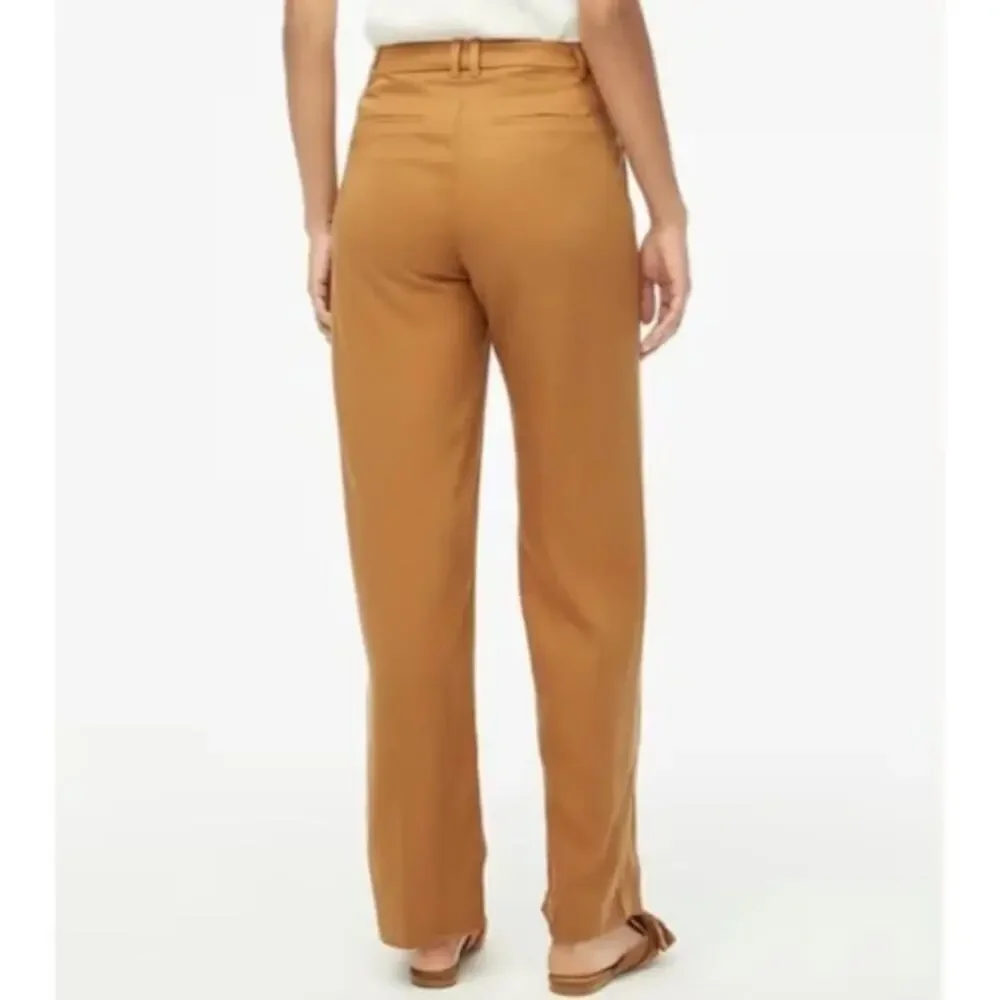 J. Crew Tan Brown Wide-leg pleated twill trouser pants Tencel Lyocell Women's 8