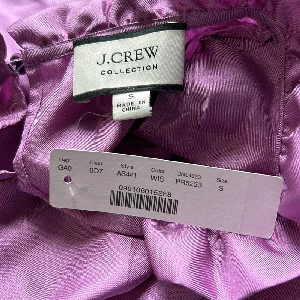 J Crew Collection silk twill top with fixed bow Purple Navy Blue Bow Sz S NEW