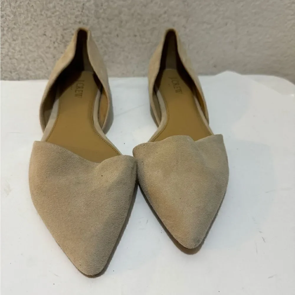 Jcrew suede pointed toe flats tan taupe size 8