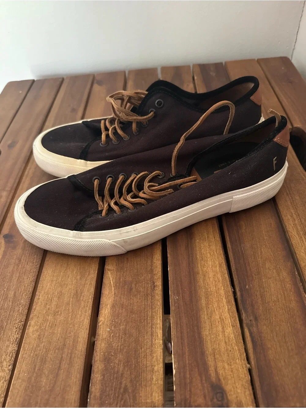 Frye Black Canvas Low-Top Sneakers with Brown Laces