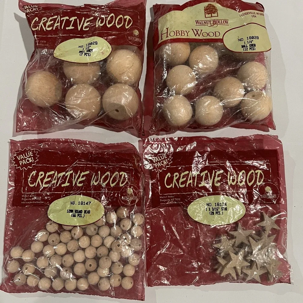 Walnut Hollow Creative Wood Craft Supplies Lot: Balls, Beads, Stars, Knobs - 4‎