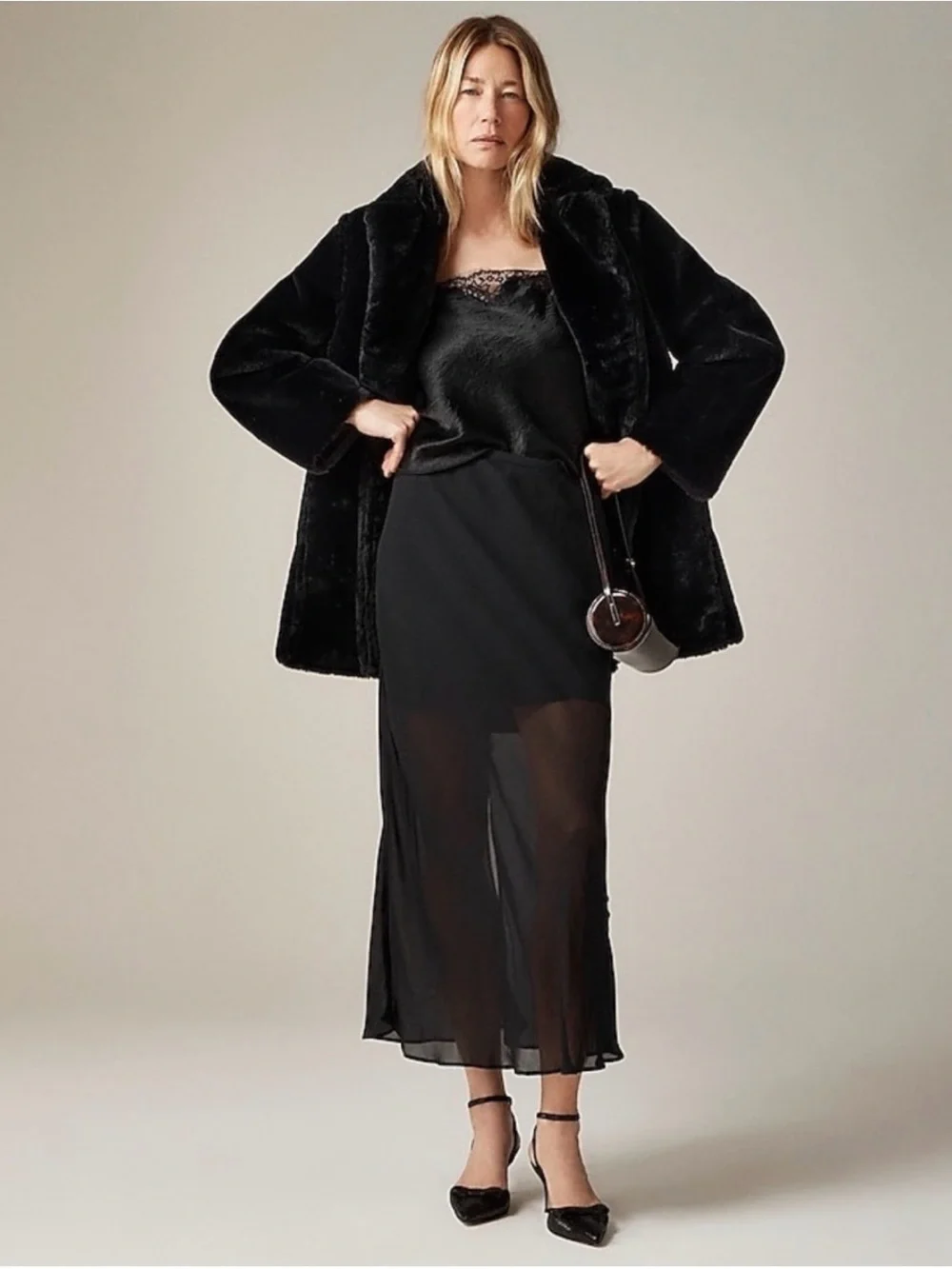 J. Crew Gwyneth Skirt in Chiffon Black Sheer Midi Lightweight Formal