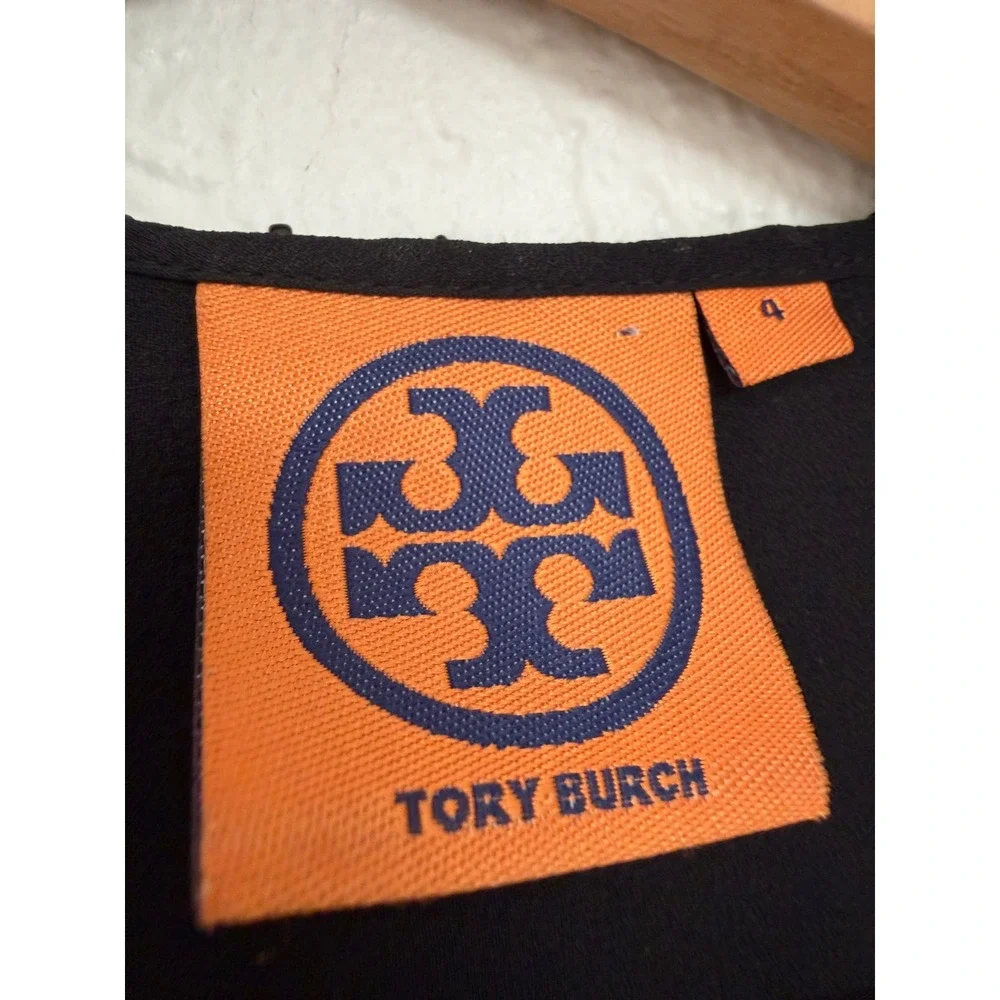 TORY BURCH Black Silk Beaded Sequin Long Sleeve Blouse Glam Regency Size 4