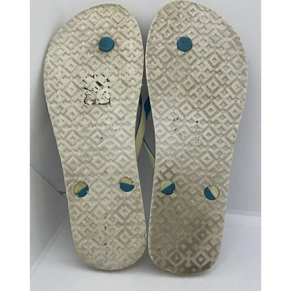 Tory Burch  3D Logo Ivory/Blue/Red Flip Flops Sandals Rubber Size 6 US