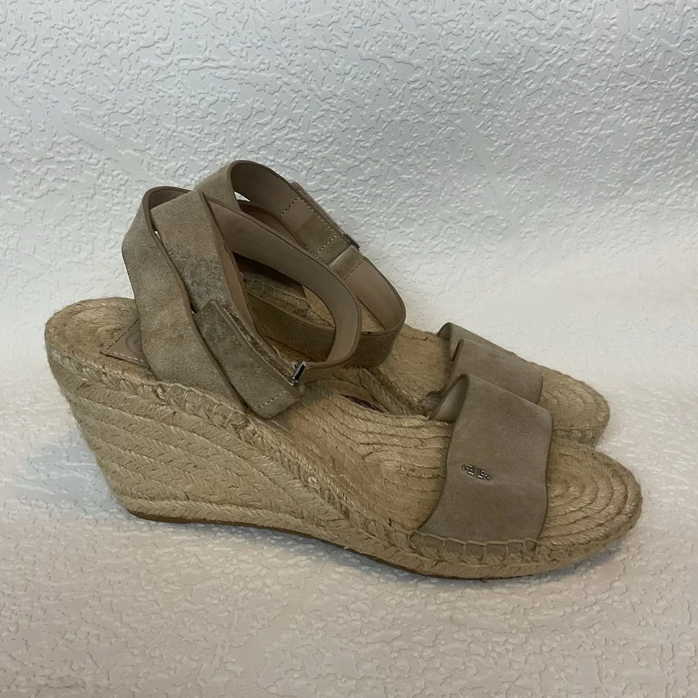 Tory Burch Leather Bima Tan‎ Wedge Espadrille Ankle Strap Sandals 8 Worn Twice