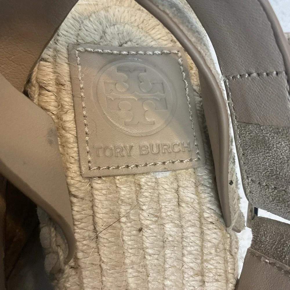 Tory Burch Leather Bima Tan‎ Wedge Espadrille Ankle Strap Sandals 8 Worn Twice