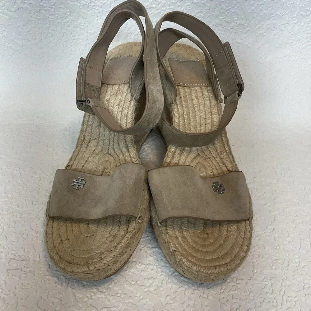 Tory Burch Leather Bima Tan‎ Wedge Espadrille Ankle Strap Sandals 8 Worn Twice