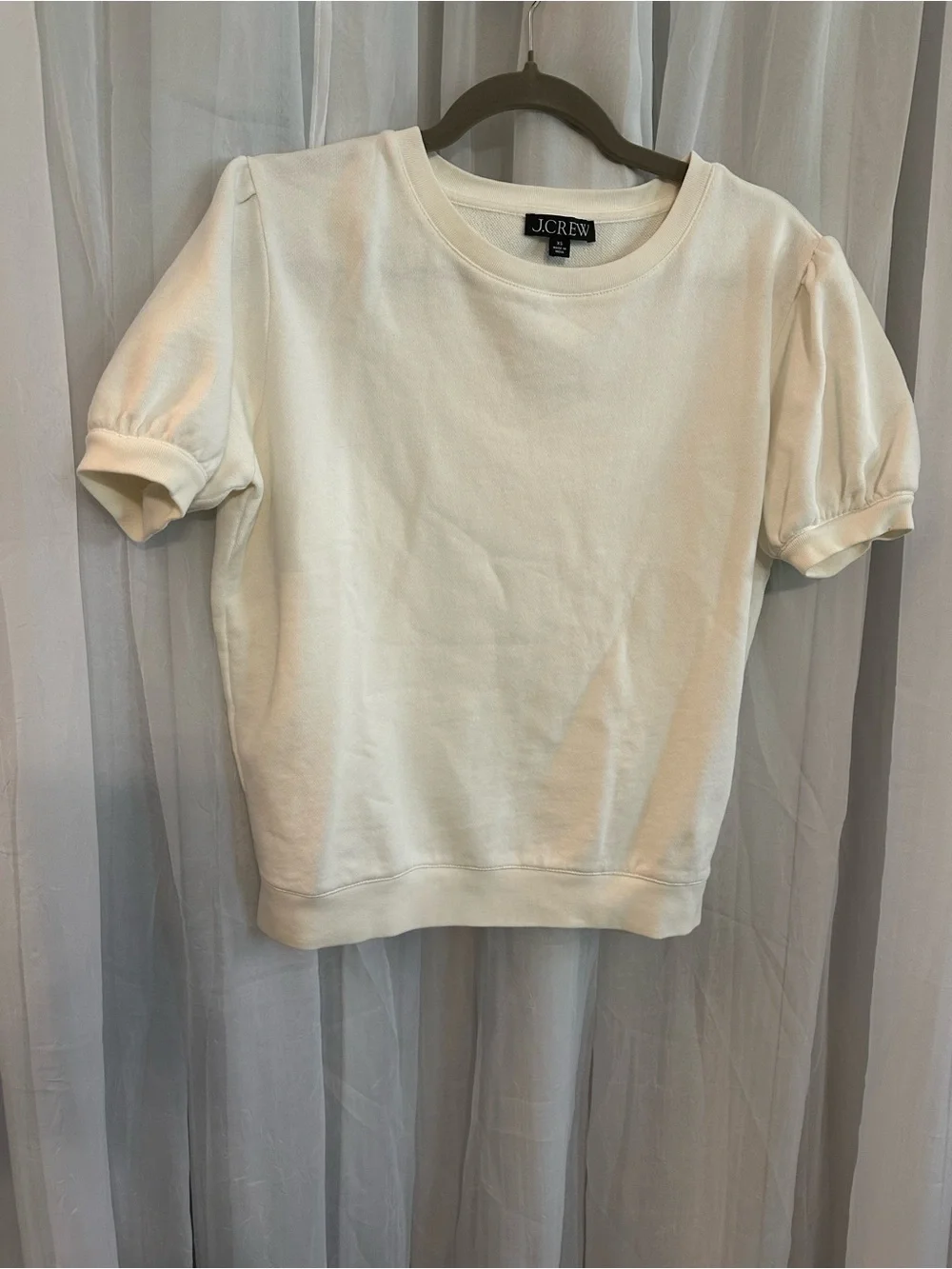 J.Crew Cream Puff-Sleeve Short Sweatshirt