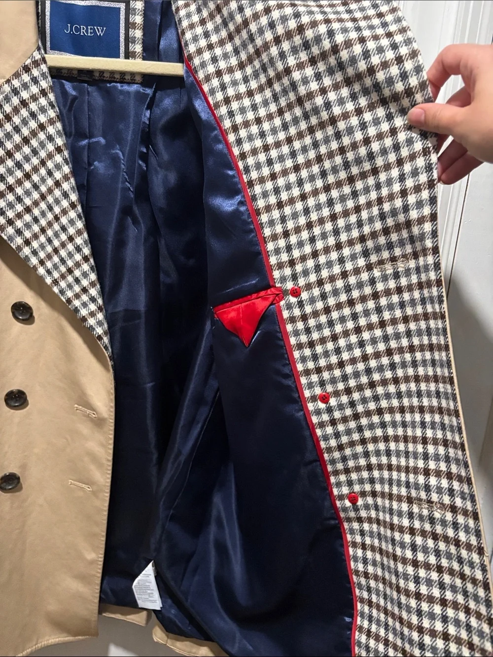 J CREW pleated trench coat plaid accent size medium