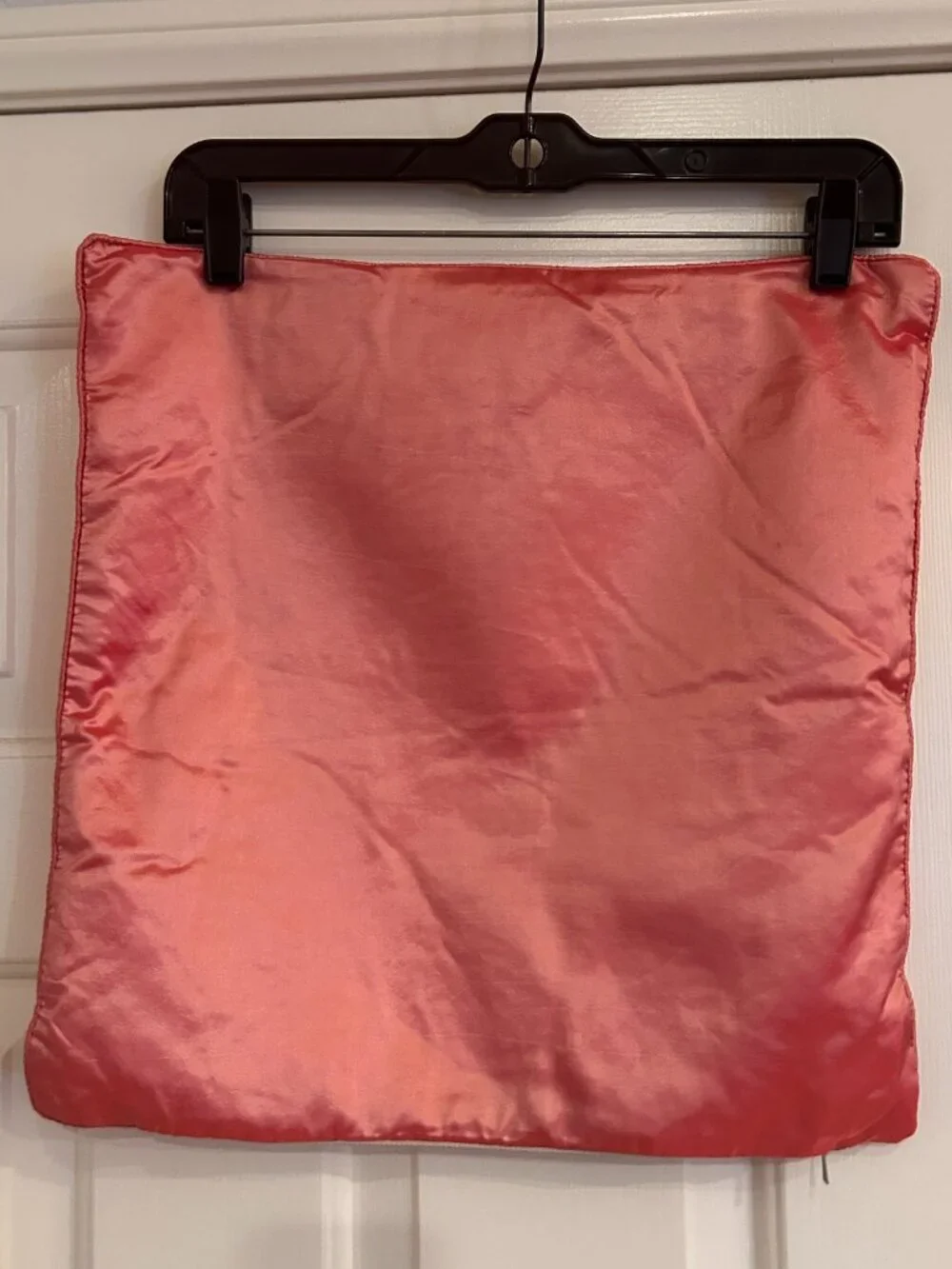 2 Pink Floral Embroidered Satin Throw Pillow Covers Cases Zippered 16 x 16 in