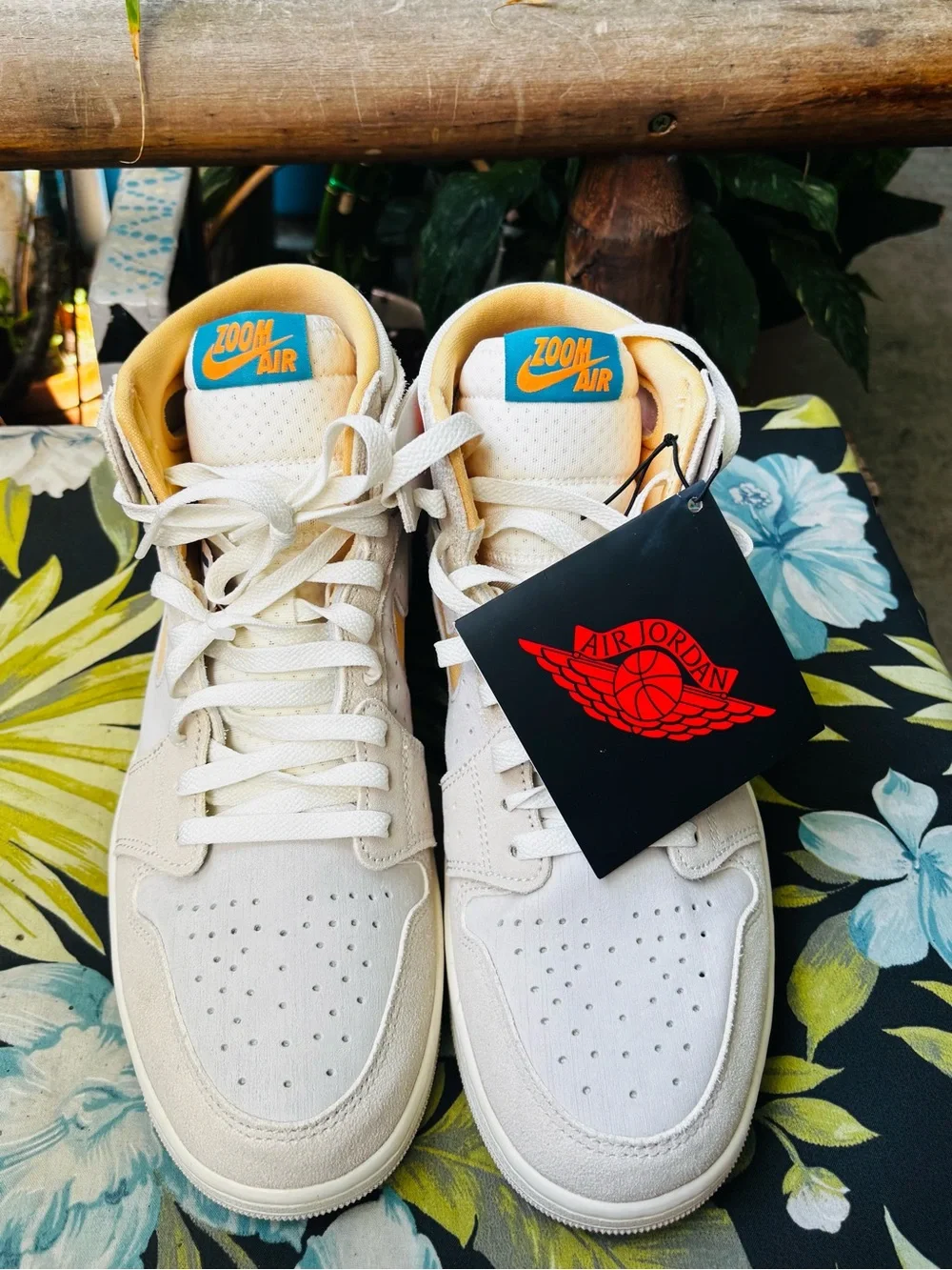 Nike Men’s Air Jordan High Top Sneakers - Cream & Yellow with aqua accent