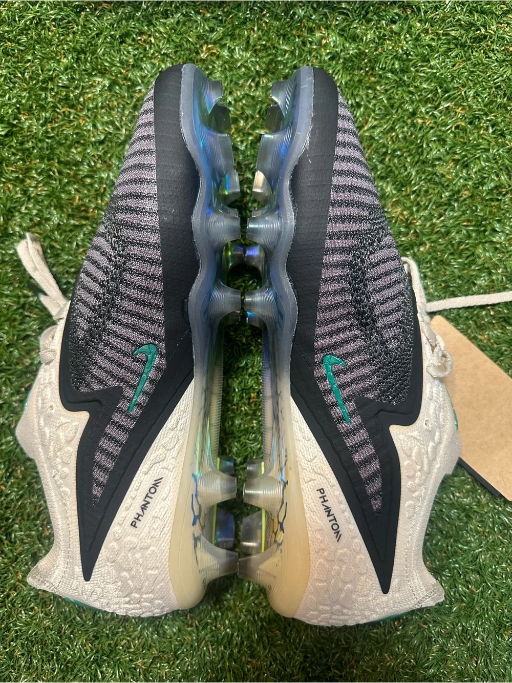 Nike Phantom Low Elite FG Soccer Cleats - Cream & Black with Green Swoosh