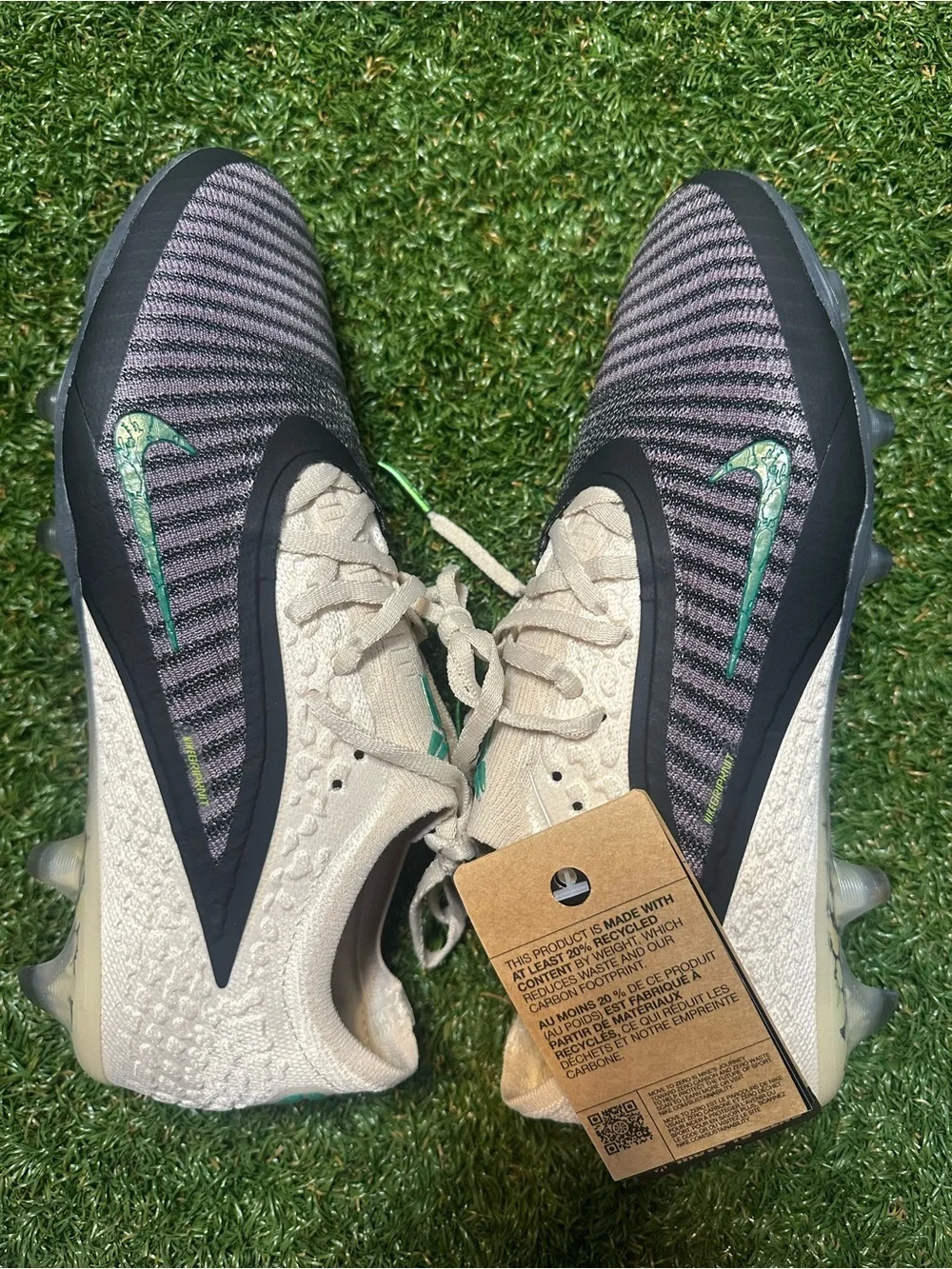 Nike Phantom Low Elite FG Soccer Cleats - Cream & Black with Green Swoosh