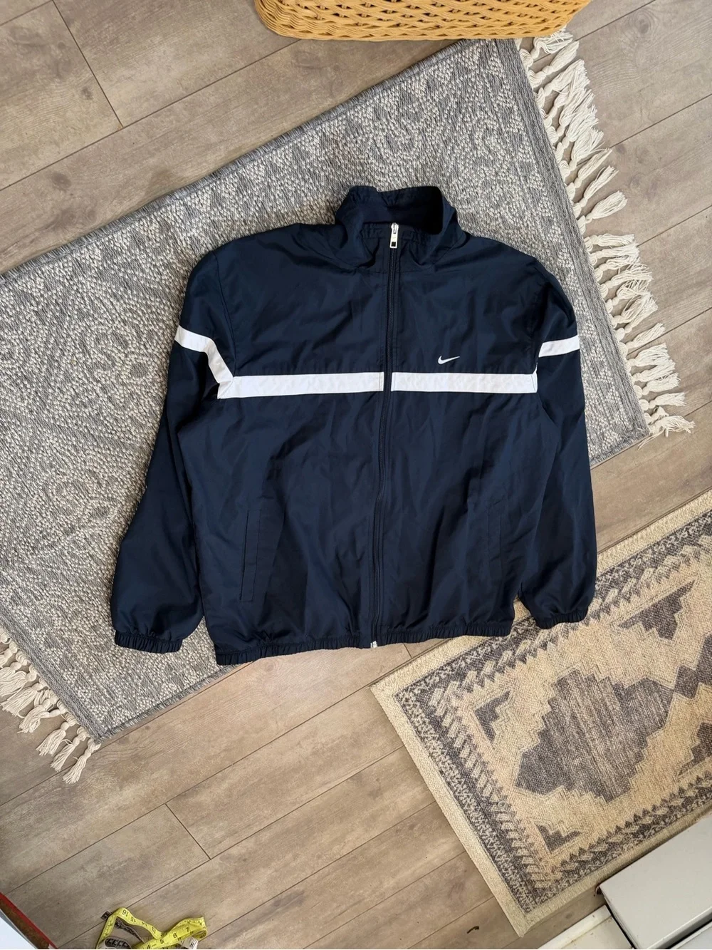Nike Men's Classic Sptcasl Navy White Zip-Up Long Sleeve Woven Jacket XL