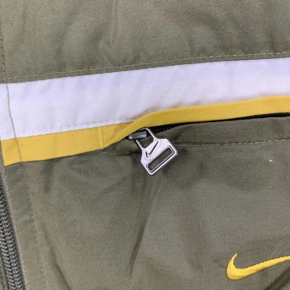 VTG Nike Jacket Mens XL Green Yellow Swoosh Lined Full Zip Windbreaker 90s Nylon