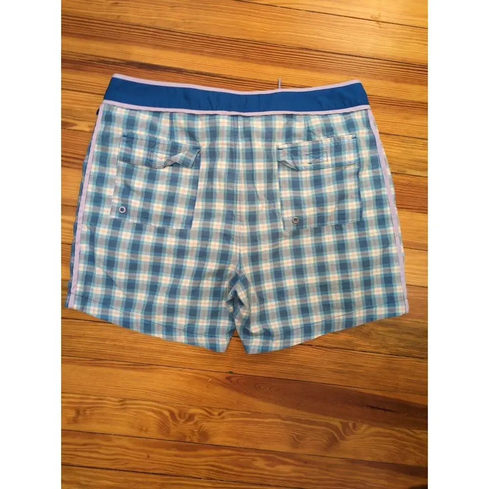 Original Penguin Swim Trunks Men’s 34 Blue Plaid Lined Drawstring Pockets