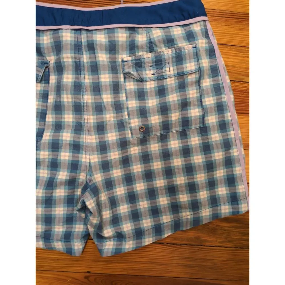 Original Penguin Swim Trunks Men’s 34 Blue Plaid Lined Drawstring Pockets