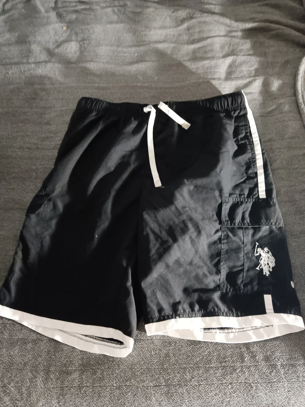 Men's Black Polo Swim Shorts with White Trim