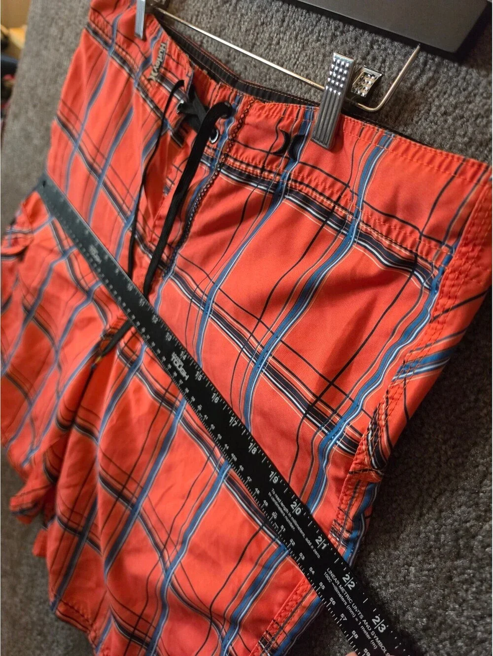 Hurley Shorts Men Vibrant Orange Plaid Puerto Rico Super Suede Swim Trunks