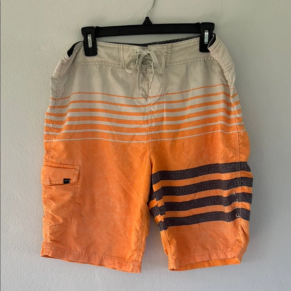 O’NEILL men’s orange stripe tie waist board shorts size 34