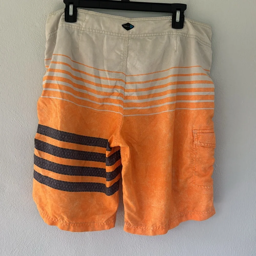O’NEILL men’s orange stripe tie waist board shorts size 34