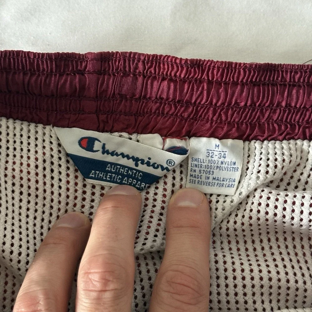 Vintage Champion Swim Trunks Mens Medium Red 90s Lined Surfing Beach Drawstring